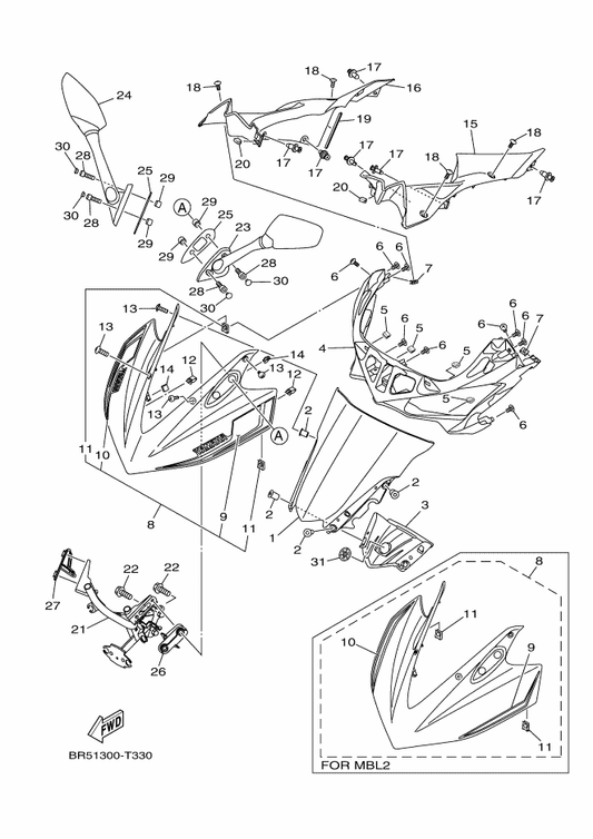 Yamaha 1WD-F8485-00 Plate, Rubber 3 — shown on the Windshield parts diagram
