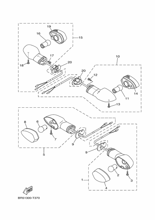 Yamaha BD6-H3318-10 Stay, Flasher 1 — shown on the Flasher Light parts diagram