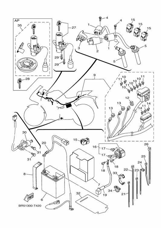 Yamaha BR5-H2590-00 Wire Harness Assy — shown on the Electrical 1 parts diagram
