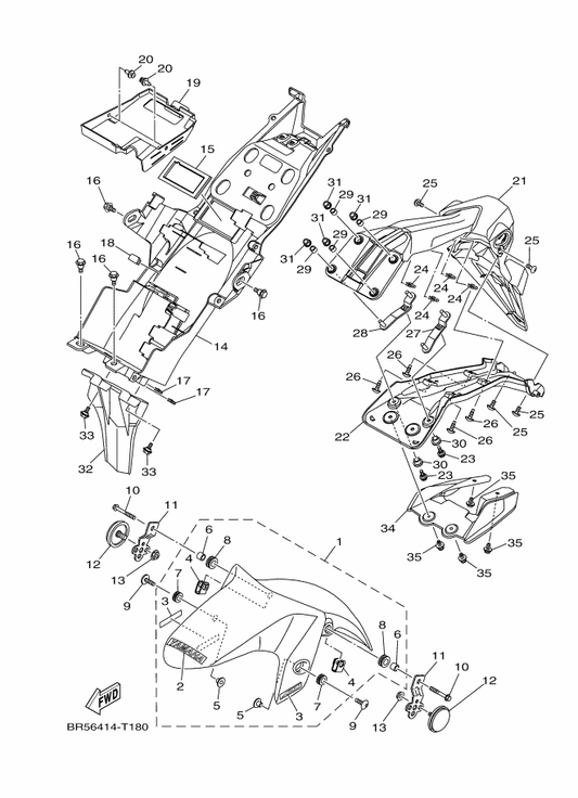 Yamaha 1WD-XF151-80-P0 Fender, Front — shown on the Fender parts diagram