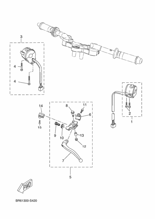 Yamaha 5D7-H2910-40 Lever Holder Assy (Left) — shown on the Handle Switch & Lever parts diagram