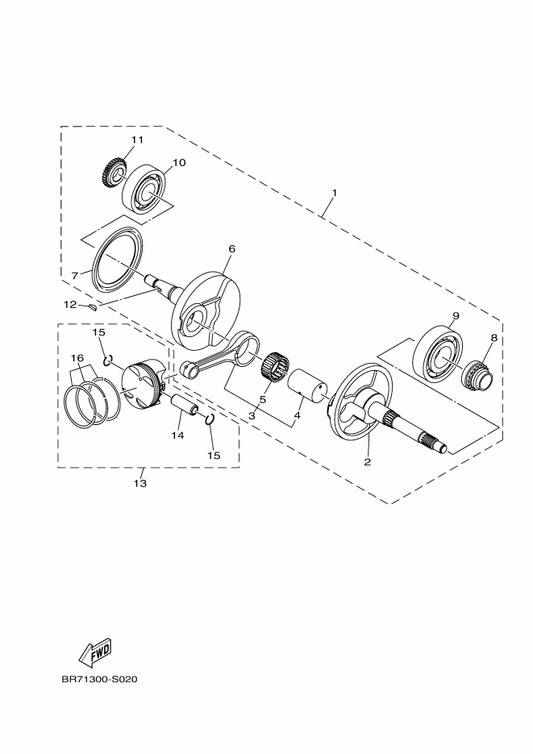 Yamaha B64-E1603-00 . Piston Ring Set (Std) — shown on the Crankshaft & Piston parts diagram