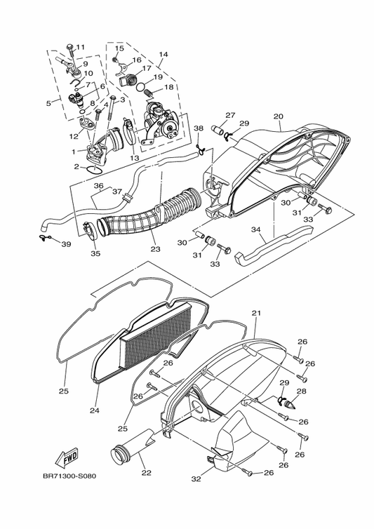 Yamaha 5VV-E443E-00 . Pipe, Drain — shown on the Intake parts diagram