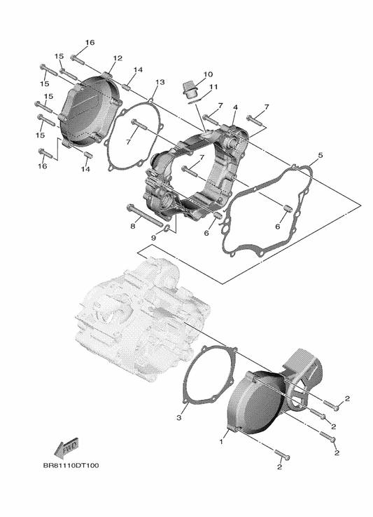 Yamaha BR8-15431-00 Cover, Crankcase 3 — shown on the Crankcase Cover parts diagram