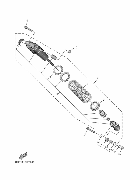 Yamaha BR8-22201-11 . Damper Sub Assy — shown on the Rear Arm & Suspension parts diagram