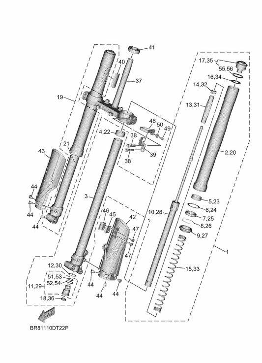 Yamaha BR8-2314J-00 Protecter Comp., 2 — shown on the Front Fork parts diagram