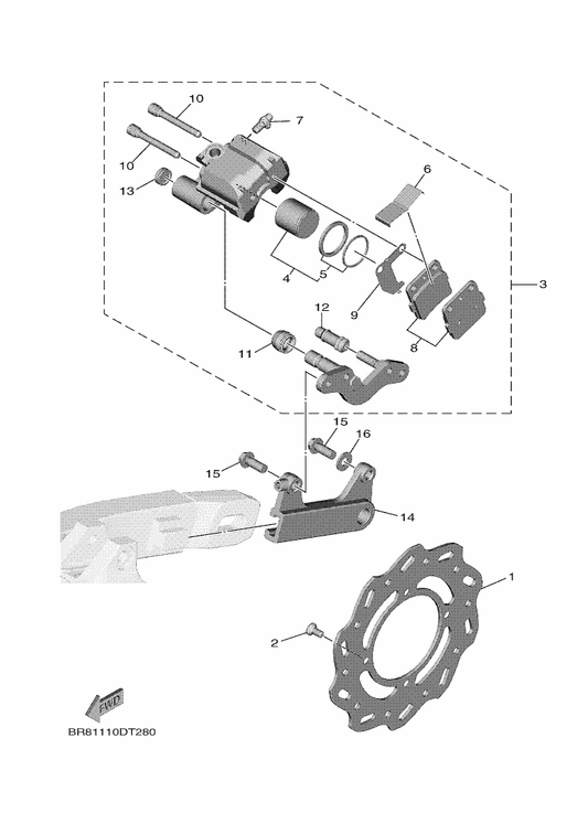 Yamaha 4ES-W0057-00 . Piston Assy, Caliper — shown on the Rear Brake Caliper parts diagram