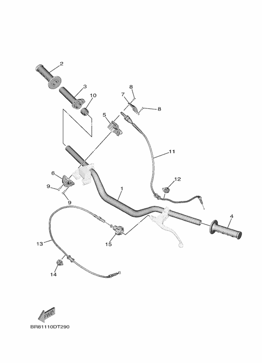 Yamaha BR8-26111-10 Handlebar — shown on the Steering Handle & Cable parts diagram