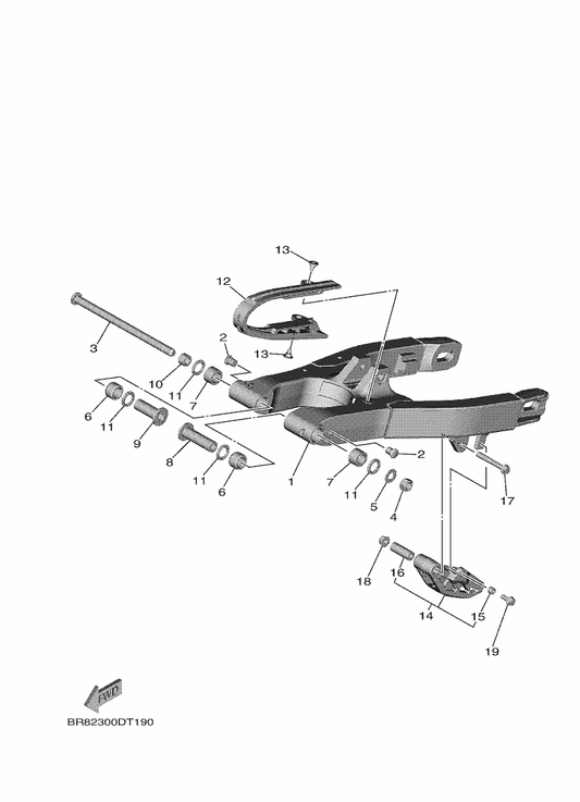 Yamaha BR8-22110-11 Rear Arm Comp. — shown on the Rear Arm parts diagram