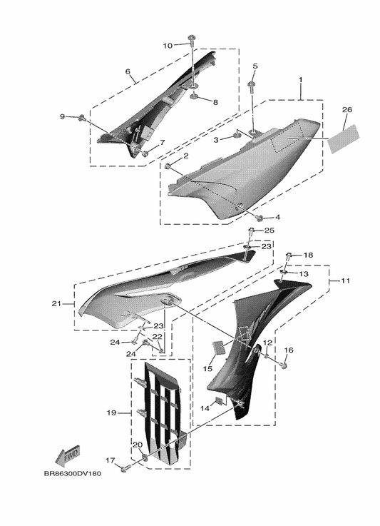 Yamaha BR8-217R0-C0 Side Cover Insert Assy. 3 (Wg) — shown on the Side Cover parts diagram