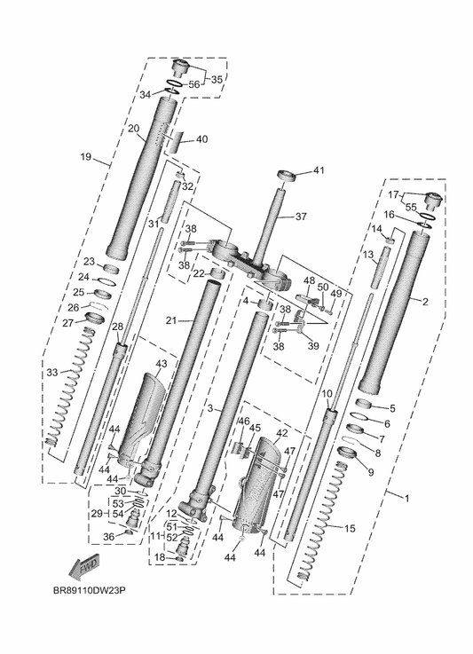 Yamaha BR8-23170-00 . Cylinder Comp., Front Fork — shown on the Front Fork parts diagram