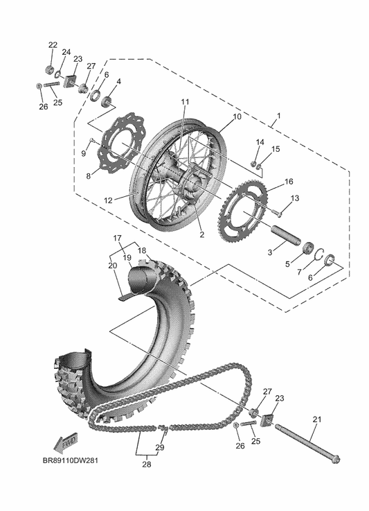 Yamaha BR8-25302-00 Rear Wheel Sub-Assy — shown on the Rear Wheel parts diagram