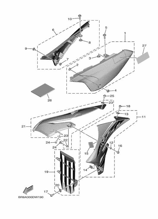 Yamaha BR8-2172A-00 Panel 1 — shown on the Side Cover parts diagram