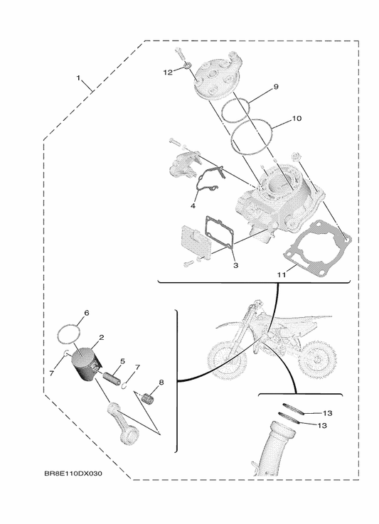 Yamaha BR8-11631-01-C0 . Piston (Std) — shown on the Piston Rebuilt Kit parts diagram