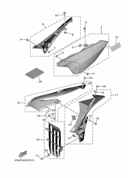 Yamaha BR8-217R0-G0 Side Cover Insert Assy. 3 (Wg) — shown on the Side Cover parts diagram