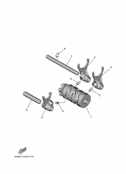 Yamaha 4ES-18513-01 Fork, Shift 3 — shown on the Shift Cam & Fork parts diagram