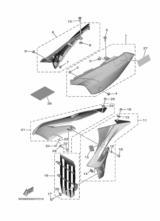 Yamaha BR8-217S0-J0 Side Cover Insert Assy. 4 (Wg) — shown on the Side Cover parts diagram