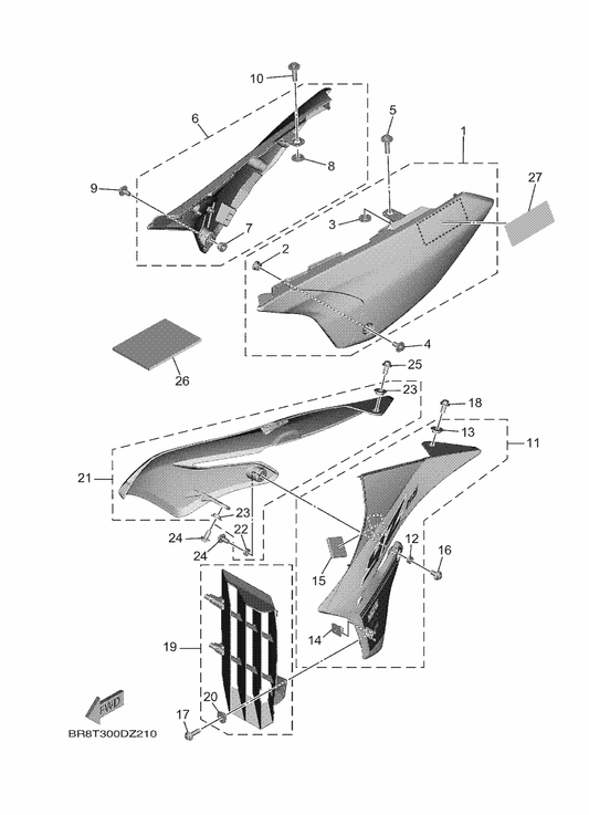 Yamaha BR8-217R0-L0 Side Cover Insert Assy. 3 (Wg) — shown on the Side Cover parts diagram
