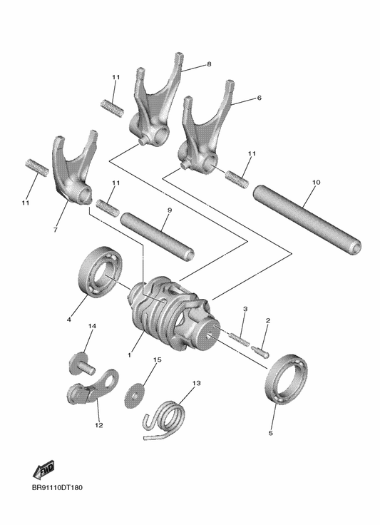 Yamaha 1SL-18513-00 Fork, Shift 3 — shown on the Shift Cam & Fork parts diagram