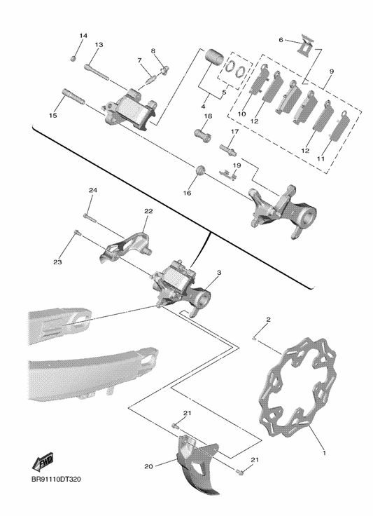 Yamaha 1C3-W0046-50 . Brake Pad Kit 2 — shown on the Rear Brake Caliper parts diagram