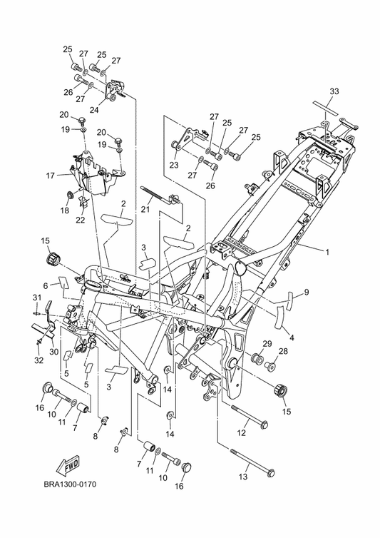 Yamaha 1WD-F117G-00 Protector — shown on the Frame parts diagram