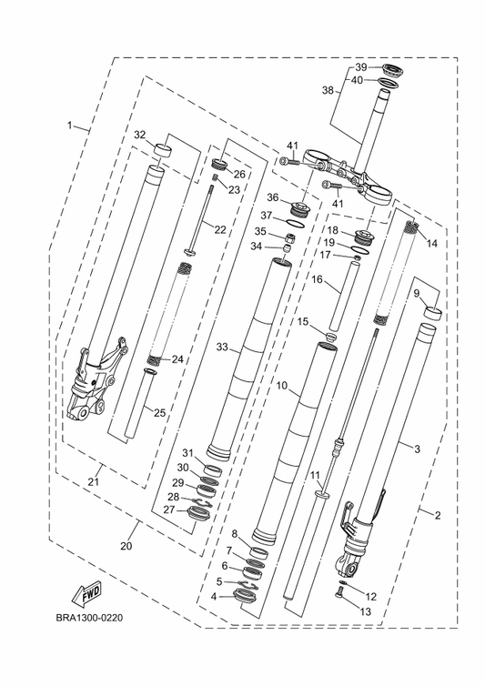Yamaha BRA-F3346-00 . Bolt 1 — shown on the Front Fork parts diagram