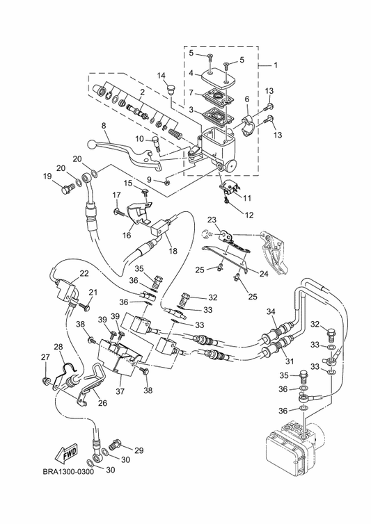 Yamaha B5L-F587A-00 Holder, Brake Hose — shown on the Front Master Cylinder parts diagram