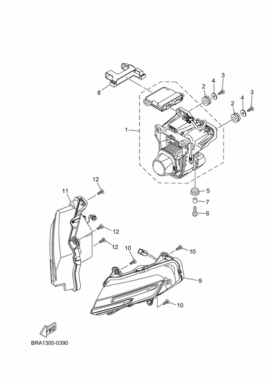 Yamaha BRA-H4300-00 Headlight Assy — shown on the Headlight parts diagram