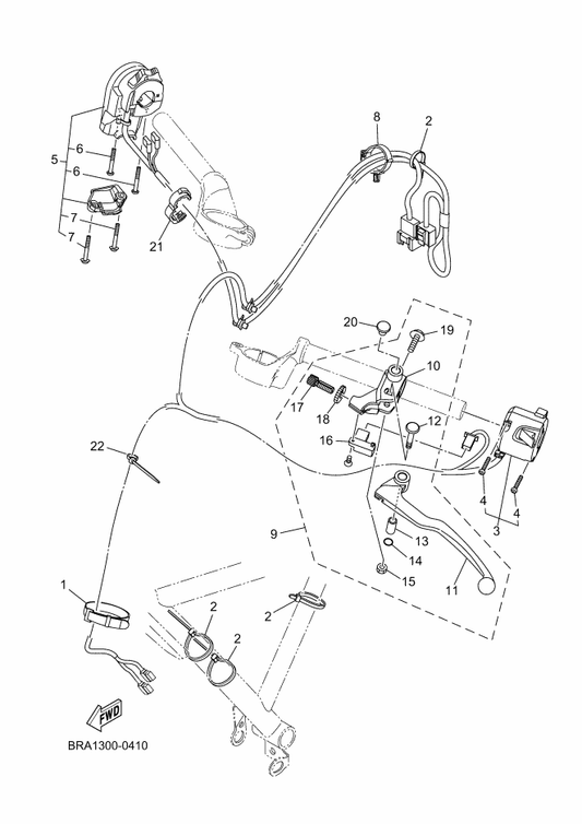 Yamaha BRA-H2910-10 Lever Holder Assy (Left) — shown on the Handle Switch & Lever parts diagram