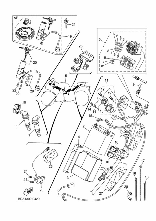 Yamaha BRA-H2590-00 Wire Harness Assy — shown on the Electrical 1 parts diagram