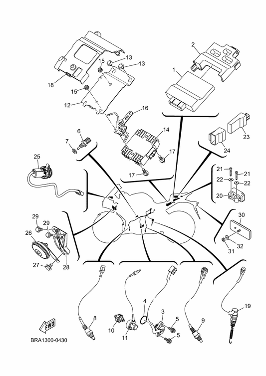 Yamaha 1WD-H3371-00 Horn — shown on the Electrical 2 parts diagram