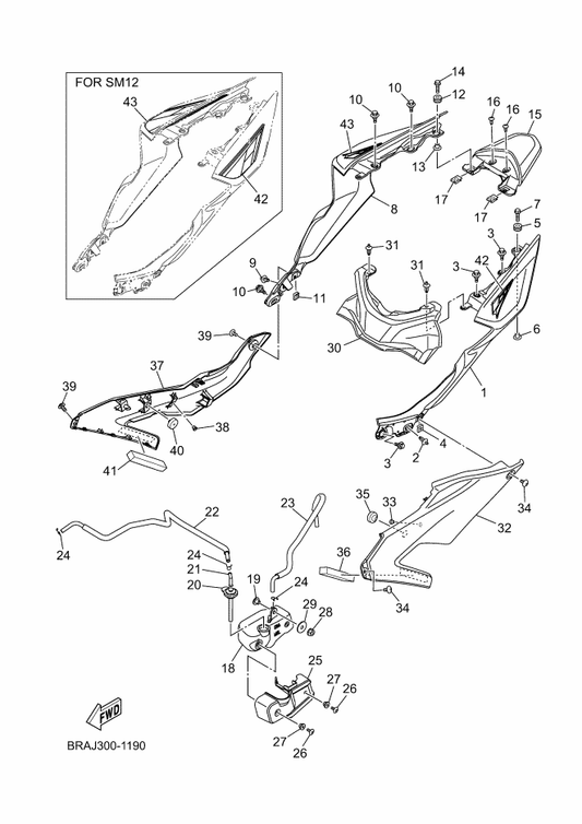 Yamaha BRA-F1721-00-P0 Cover, Side 2 — shown on the Side Cover parts diagram