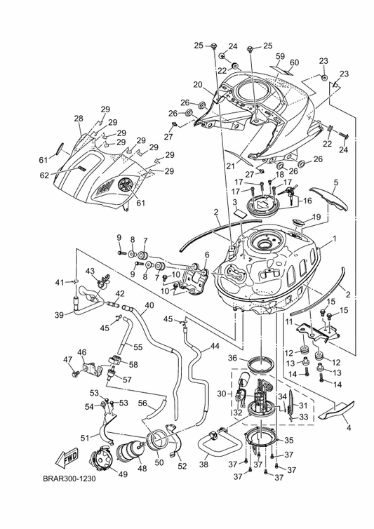 Yamaha 95E32-08014 Bolt, Flange Deep Recess — shown on the Fuel Tank parts diagram