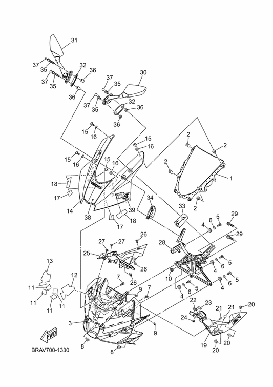 Yamaha BRA-F8391-70 Graphic 1 — shown on the Windshield parts diagram