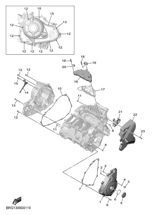Yamaha BRA-E5411-00 Cover, Crankcase 1 — shown on the Crankcase Cover 1 parts diagram