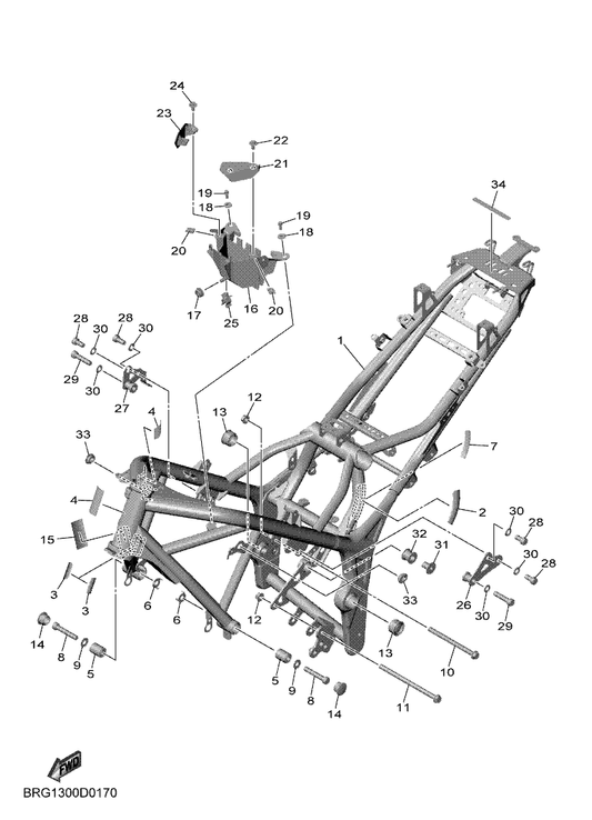 Yamaha 1WD-F1652-00 Protector — shown on the Frame parts diagram