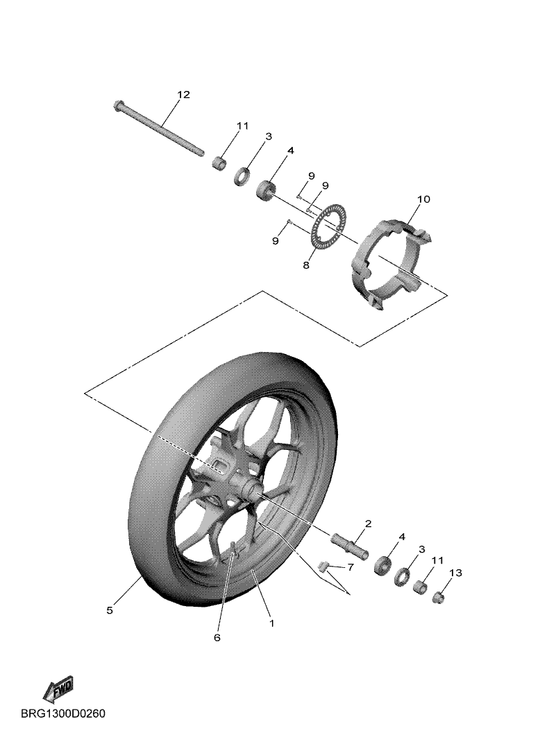 Yamaha 1WD-F510C-01 Collar Assy. — shown on the Front Wheel parts diagram
