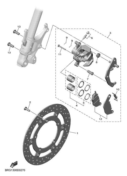 Yamaha 1WD-F581U-01 Disk Brake Assy (Right) — shown on the Front Brake Caliper parts diagram