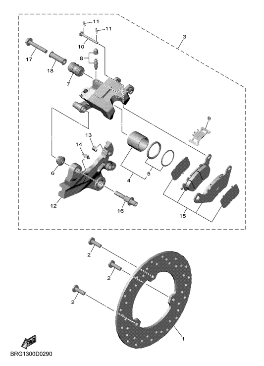 Yamaha 1WD-F5919-50 . Support, Pad — shown on the Rear Brake Caliper parts diagram
