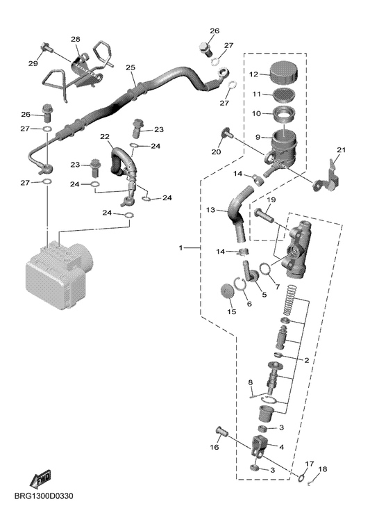Yamaha BRA-F582E-00 Holder, Reserve Tank — shown on the Rear Master Cylinder parts diagram