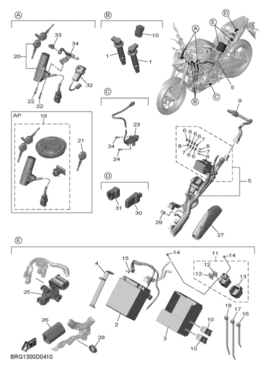 Yamaha BRA-H2151-30 . Fuse (30A) — shown on the Electrical 1 parts diagram
