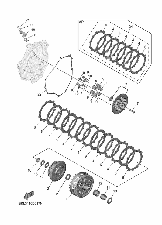 Yamaha B4C-W001M-01 Friction Plate Kit — shown on the Clutch parts diagram