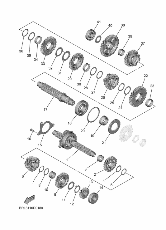 Yamaha BWM-E7401-00 Main Axle Assy — shown on the Transmission parts diagram