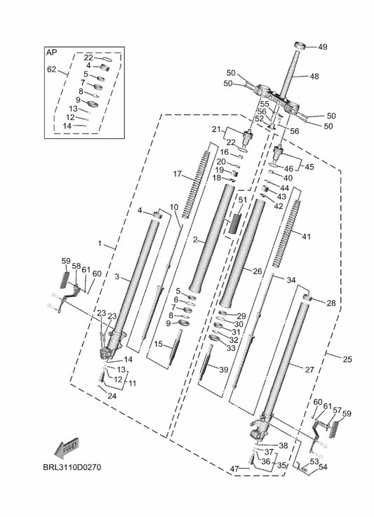 Yamaha BW3-F334G-00 Bracket 1 — shown on the Front Fork parts diagram