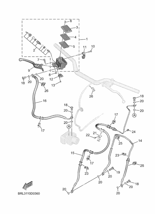 Yamaha BXD-83980-00 Front Stop Switch Assy — shown on the Front Master Cylinder parts diagram