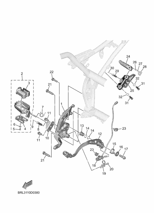 Yamaha BAG-F7404-00 Footrest Assy 2 — shown on the Stand & Footrest 2 parts diagram