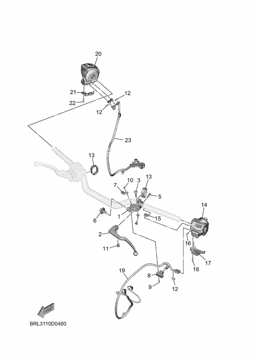 Yamaha D08-H2318-00 Wire, Sub-Lead — shown on the Handle Switch & Lever parts diagram