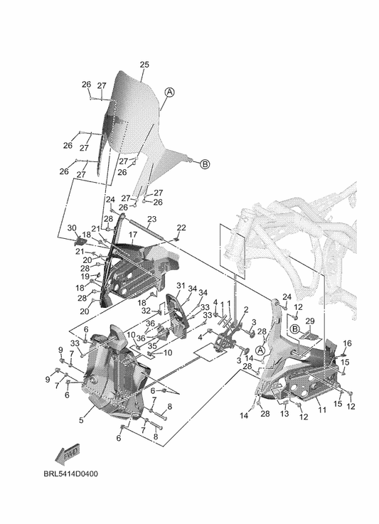 Yamaha D08-F8381-01 Windshield — shown on the Cowling 1 parts diagram