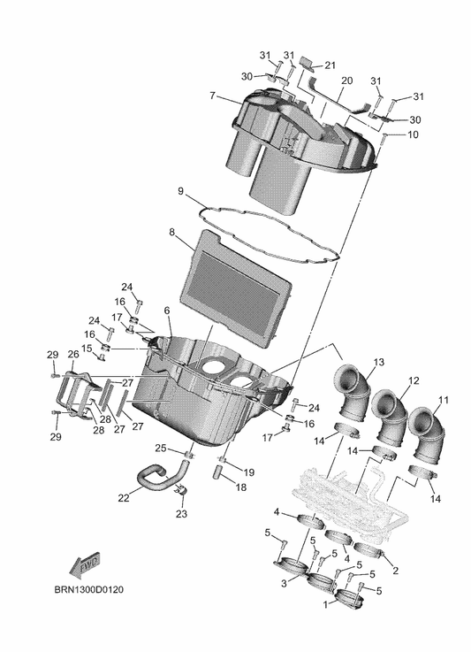 Yamaha BME-14421-20 Case, Air Cleaner 2 — shown on the Intake 2 parts diagram