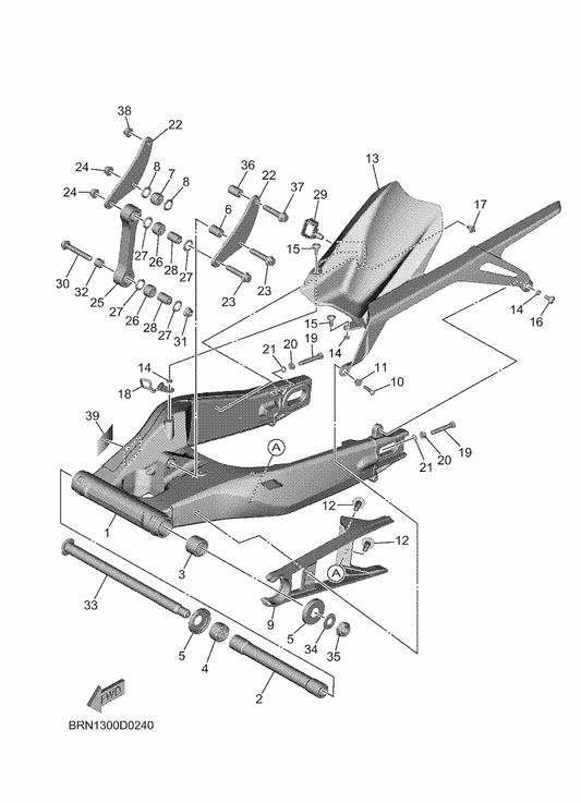 Yamaha 90464-20023 Clamp — shown on the Rear Arm parts diagram